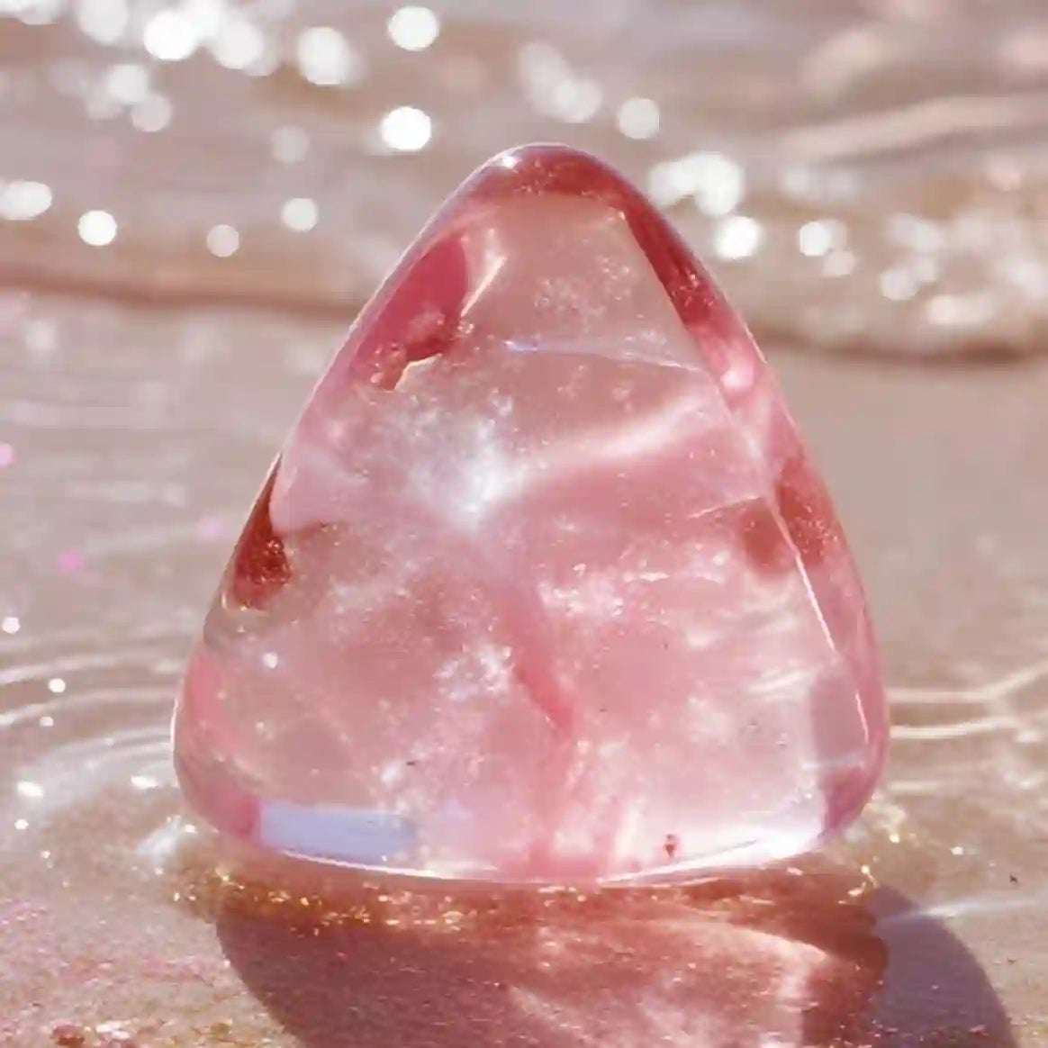 Natural rose quartz crystal featuring a soft pink color and unique crystal texture, connected with heart chakra and love energy