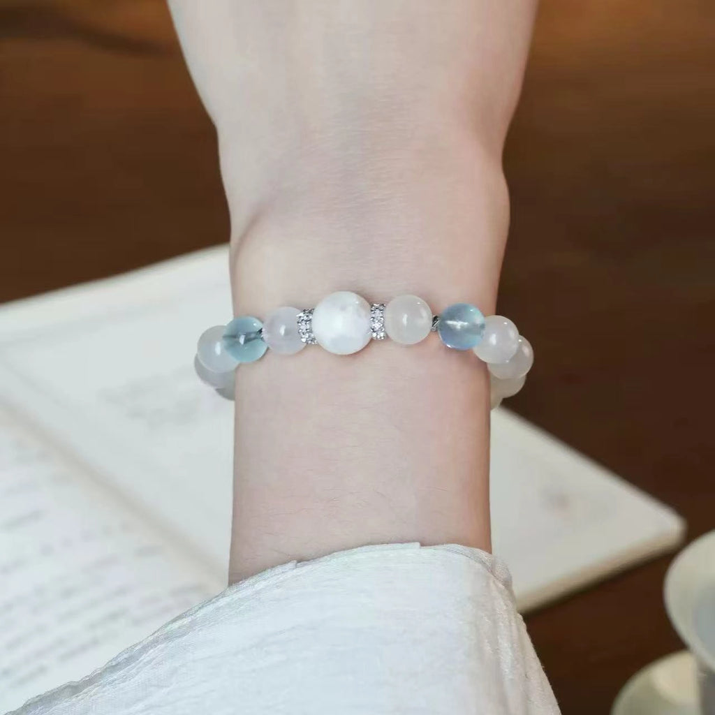 Pisces birthstone crystal jewelry with moonstone and aquamarine for gentle energy