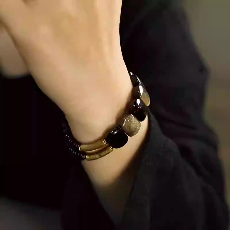 Protection crystal bracelets with black obsidian stones for women