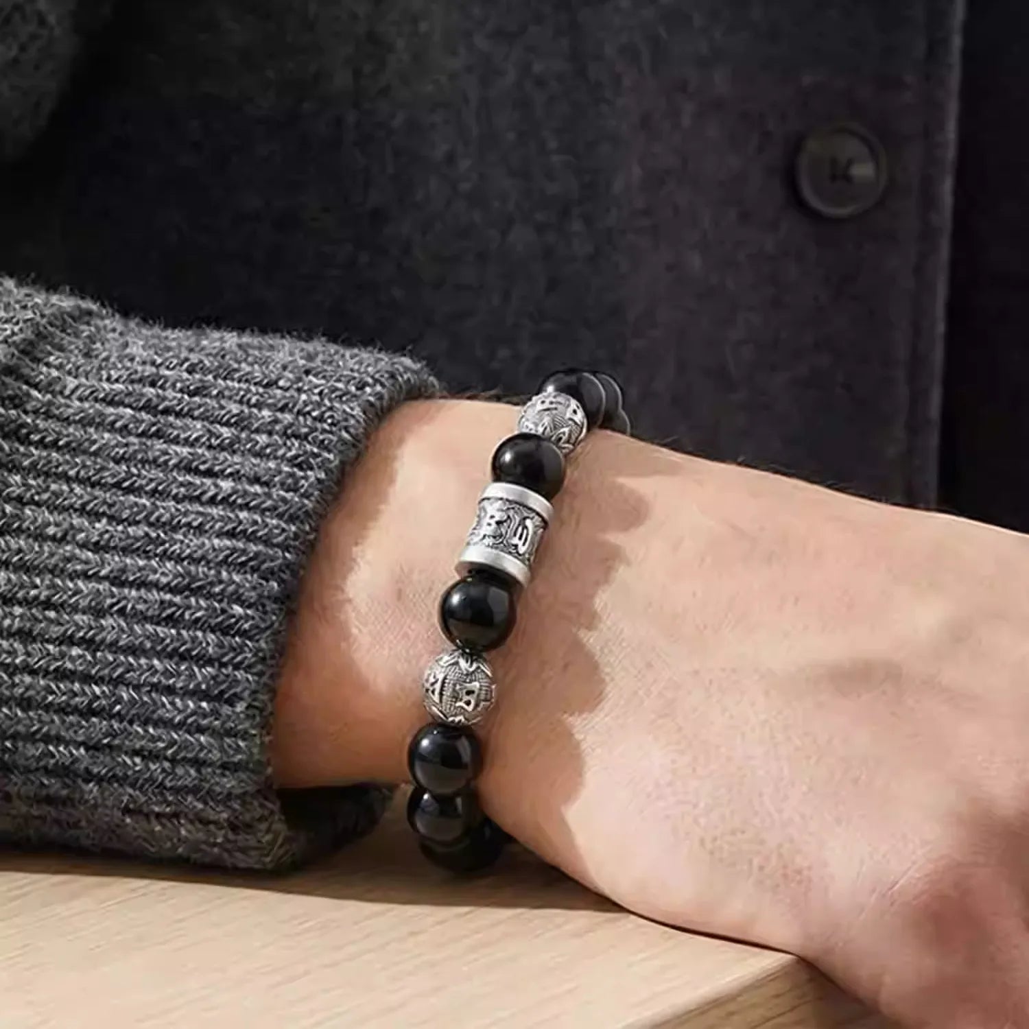 Black obsidian bracelet mens for root chakra healing