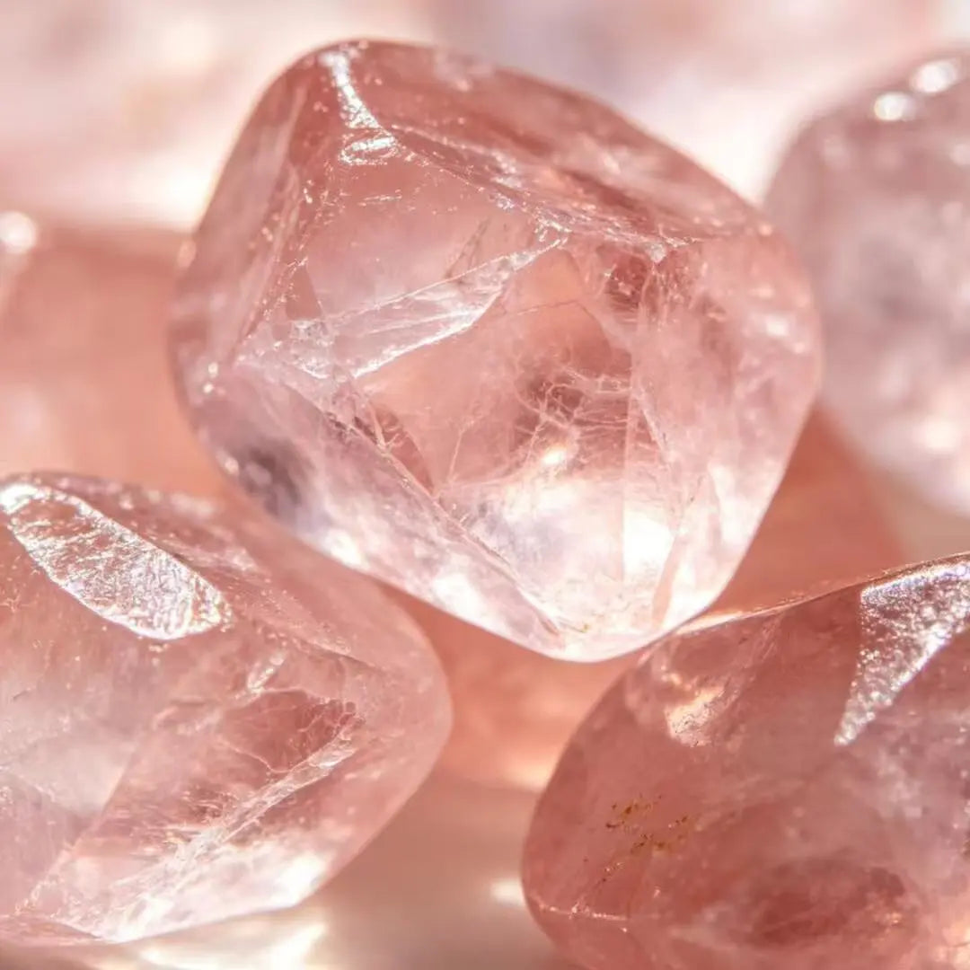 Natural rose quartz gem with a soft pink color