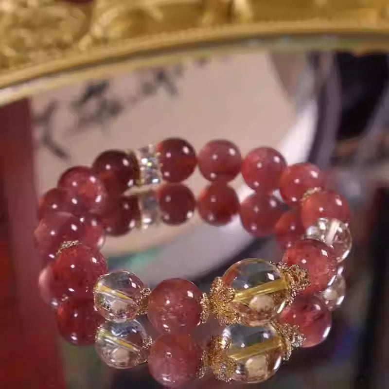 Strawberry quartz bracelet with natural healing gemstones and crystals