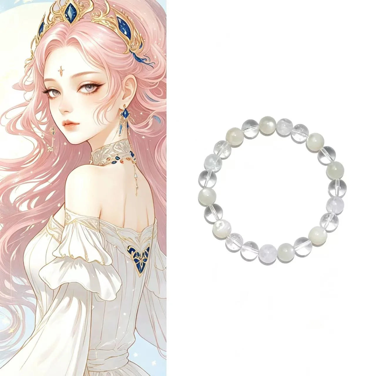 Virgo crystal bracelet with clear quartz beads, for clarity and focus energy