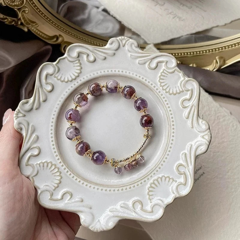 Women amethyst beaded bracelet for inner wisdom and clarity of mind