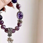 Women amethyst chakra bracelet featuring purple crystal stones and natural gemstones