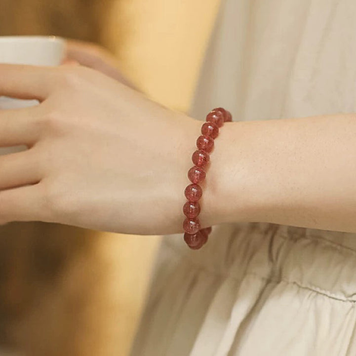 Women strawberry quartz crystal bracelet attracts love and relationship