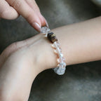 Clear quartz bracelet with agarwood beads for purifying energy, promoting calm, and grounding vibes.
