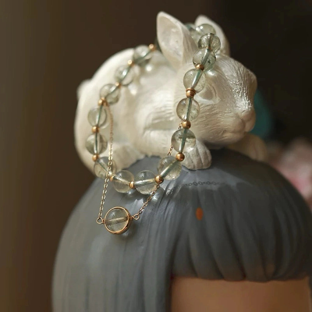 Green phantom quartz double wrap bracelet for wealth, luck, and career growth – natural crystal jewelry for success energy.