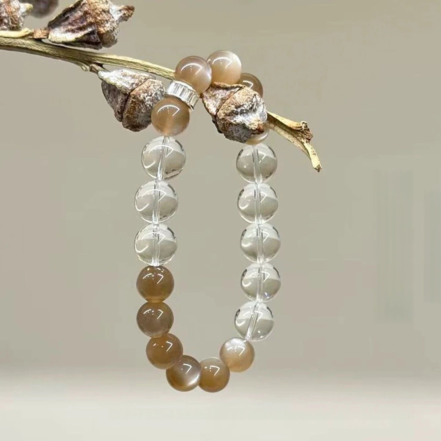 Moonstone and labradorite bracelet with clear quartz crystal bracelet, triple stone energy healing bracelet for women, designer crystal bracelets for women.