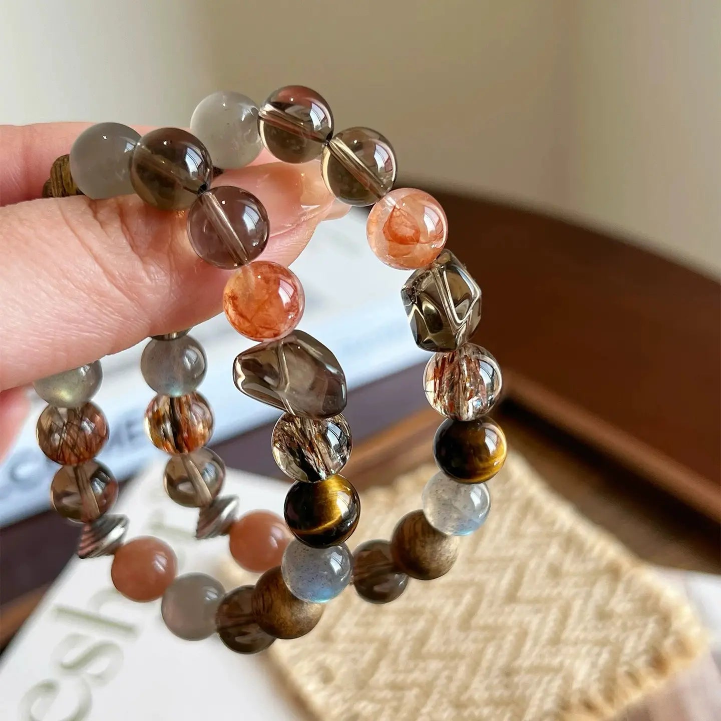 Multi colored crystal bracelet featuring a mix of natural stones in soft and vibrant tones.