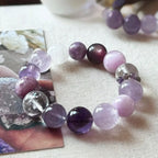 Multi-tone amethyst and clear quartz bracelet for spiritual clarity, balance, and positive energy – natural healing crystal jewelry.