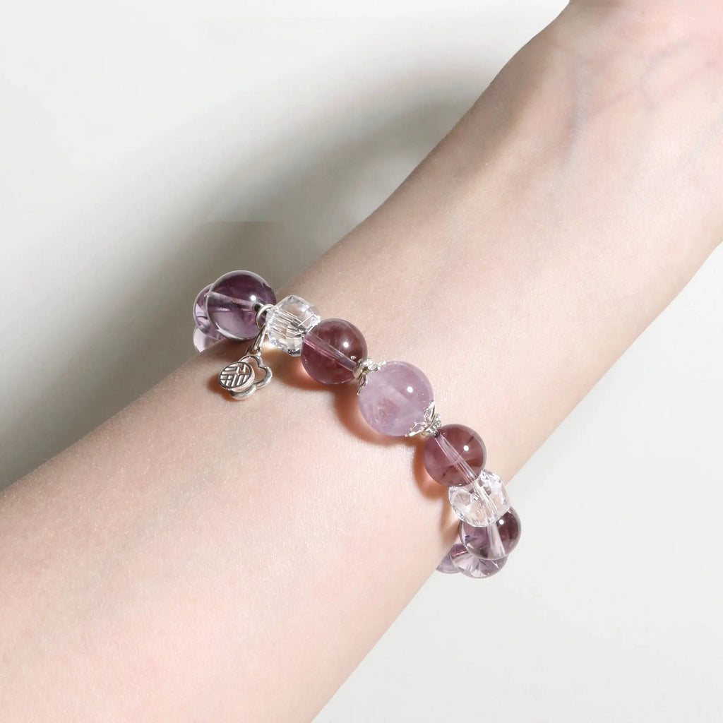 Real amethyst bracelet with clear quartz for spiritual clarity, emotional balance, and positive energy – natural healing crystal bracelet.