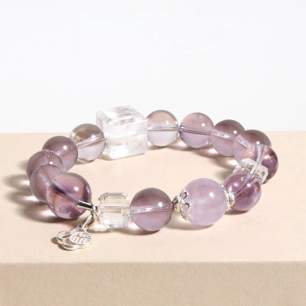 Real amethyst bracelet with clear quartz beads for inner peace, spiritual insight, and balanced energy – authentic crystal bracelet.