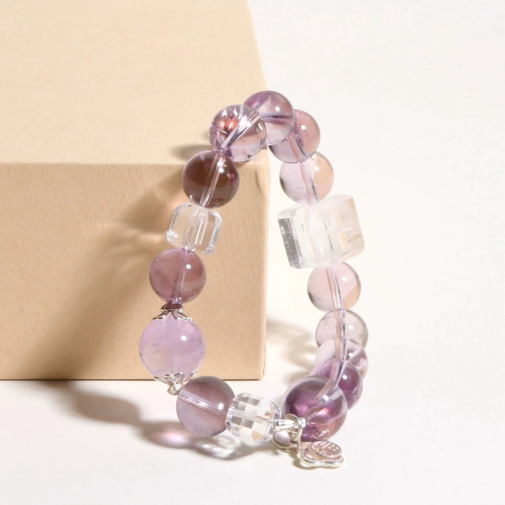 Elegant real amethyst bracelet with clear quartz for meditation, spiritual clarity, and balanced energy – handcrafted crystal bracelet.
