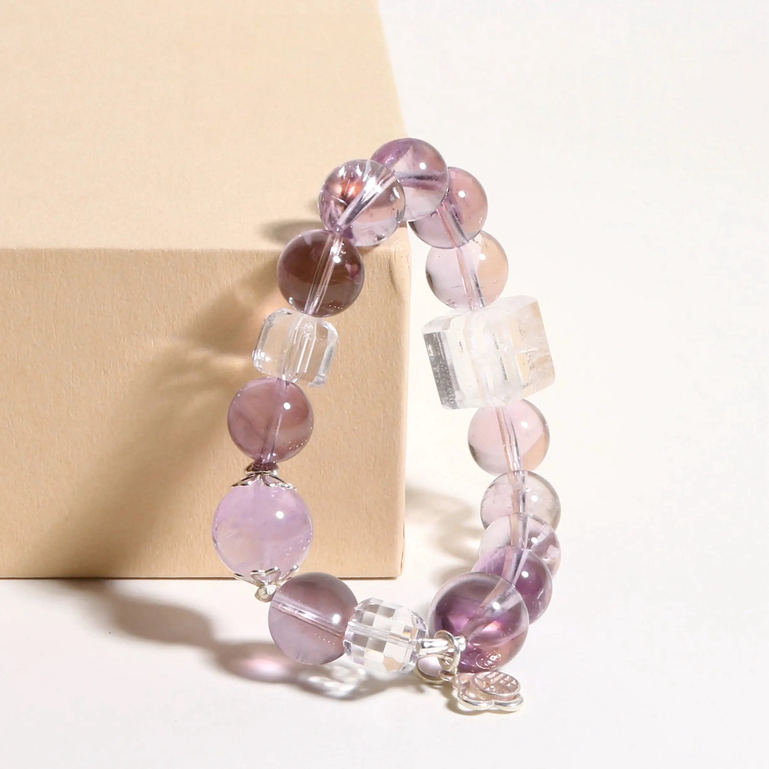 Elegant real amethyst bracelet with clear quartz for meditation, spiritual clarity, and balanced energy – handcrafted crystal bracelet.