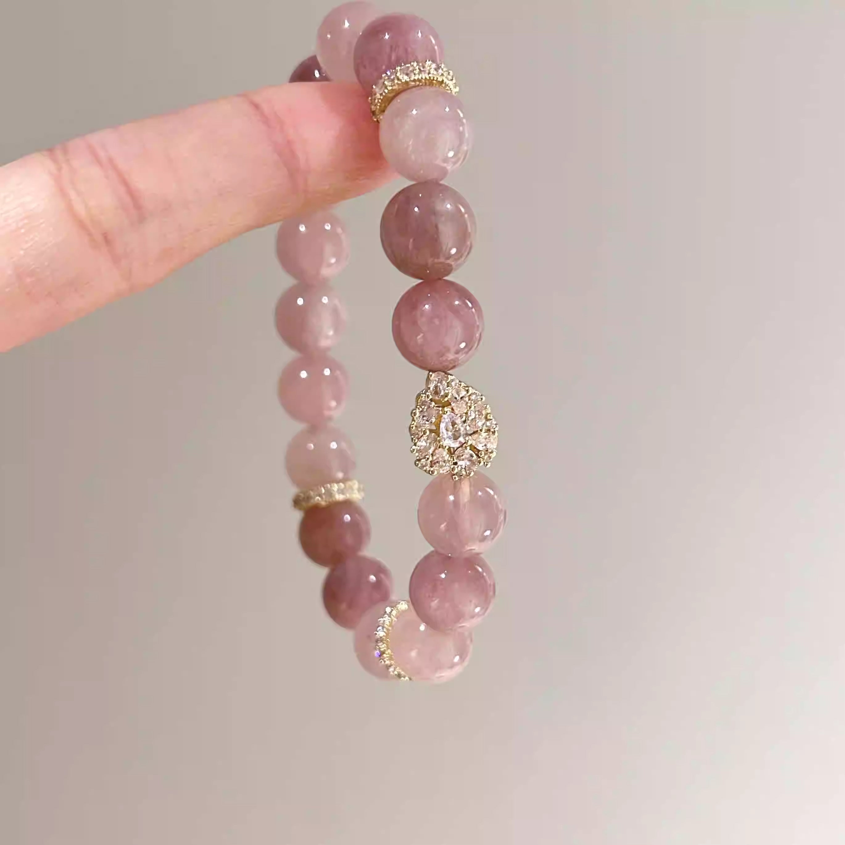 Love crystal bracelet with natural rose quartz beads, attract love crystal bracelet for positive energy and relationships.