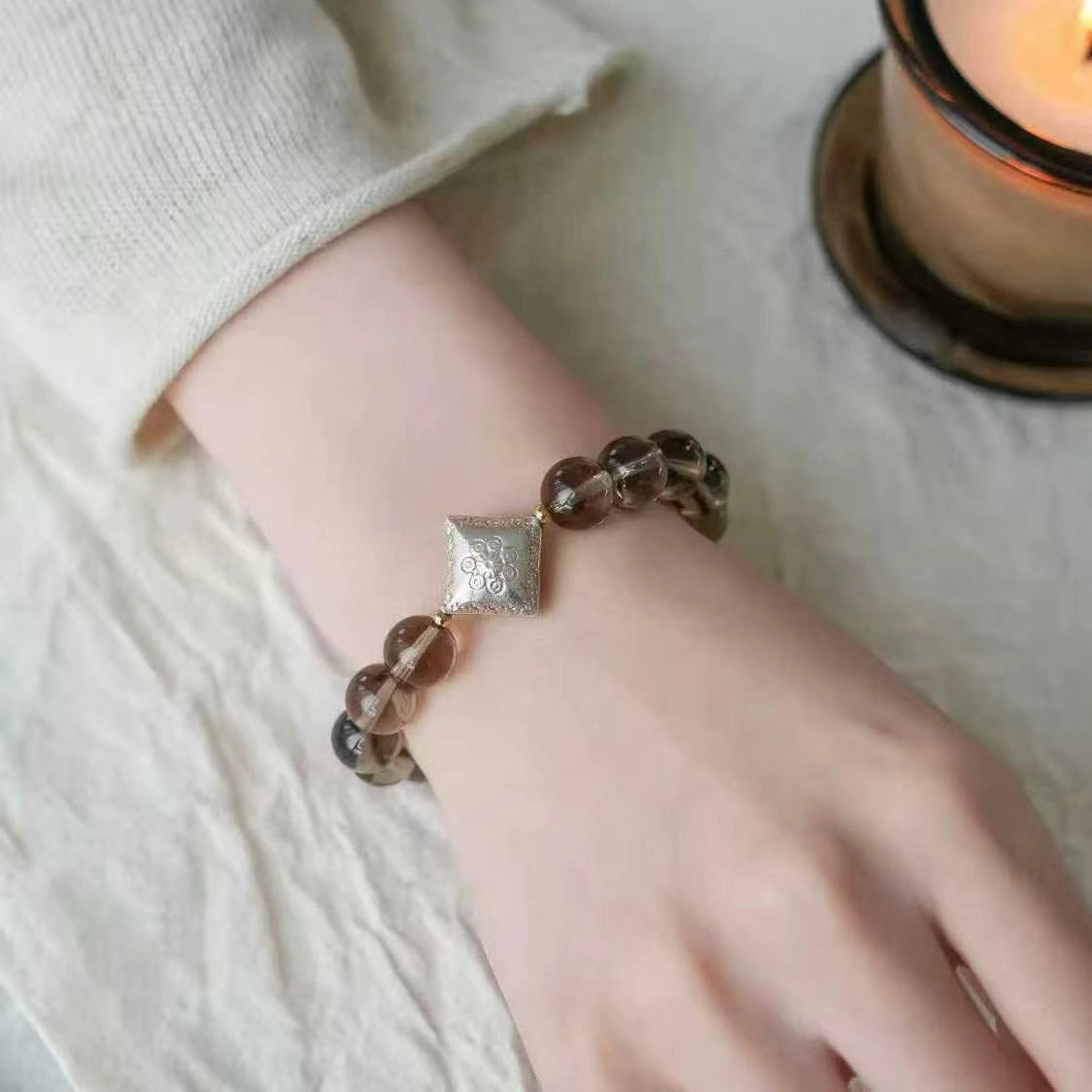 Zodiac bracelet for capricorn with smoky quartz for focus and calming